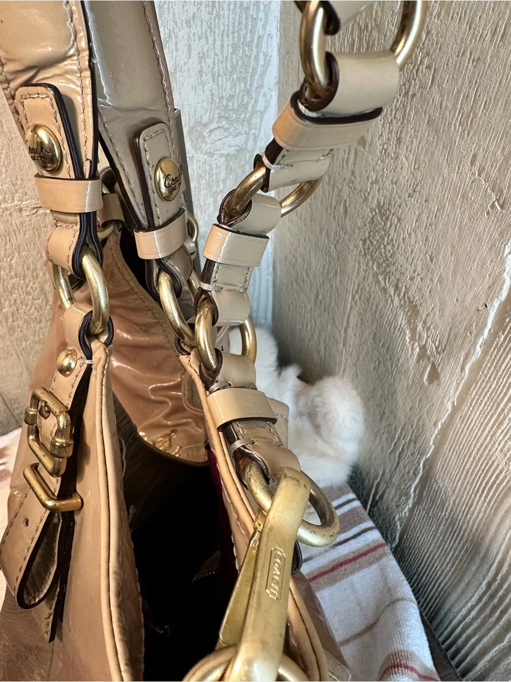REHAB ME - Coach Blush Patent Leather Hobo with Gold Hardware
